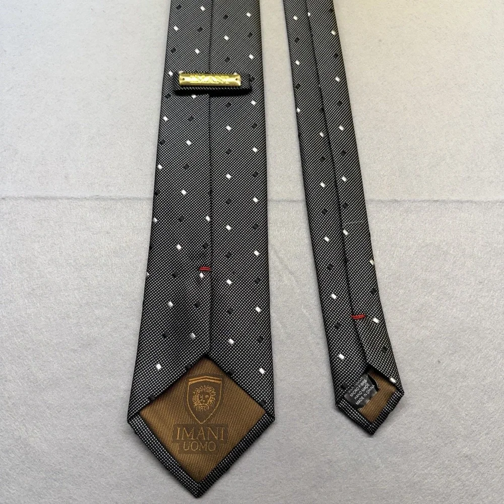 IMANI UOMO Men's Black & White Geometric Silk Touch Microfibre Woven Tie